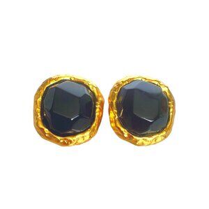 Anne Klein Couture rare 1980s vintage rustic cabochon & frame dark blue earrings